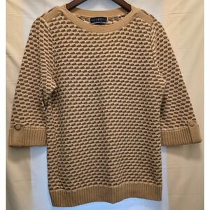 Karen Scott Sweater Medium 3/4 Button Sleeve Tan Brown